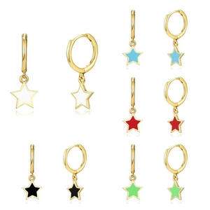 Colorful S925 silver needle star earrings set in five vibrant colors with gold finish