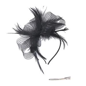 Vintage Fascinator Hat Feather Mesh Bow Hair Accessory For Wedding Banquet Tea Party Retro Style Elegant For Women