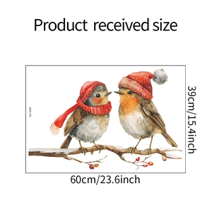 Detail showing the 60x39cm product received size of the Christmas birds wall decal