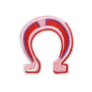 Pink western cowboy horseshoe embroidery patch with cactus and bull head motifs