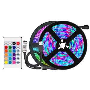 5V RGB LED strip lights kit with USB power cable and 24-key infrared remote control
