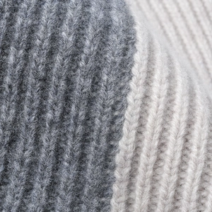 Two-tone grey rib knit wool beanie with warm fleece texture for men and women