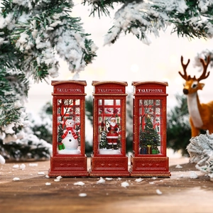 Lighted Christmas telephone booth lanterns with Santa, Snowman and tree scenes