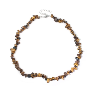 Detail of natural tiger eye stone chips necklace with adjustable silver lobster clasp