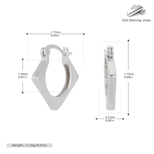 Detailed size measurement chart of S925 sterling silver geometric square earrings