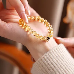Elegant citrine and garnet flower beaded bracelet for women with luxury gold pendant
