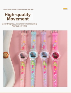 Detail of colorful mermaid digital watches with waterproof silicone straps for kids