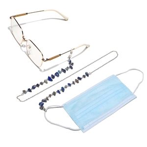 Detail showing natural lapis lazuli stones and golden chain for glasses and masks