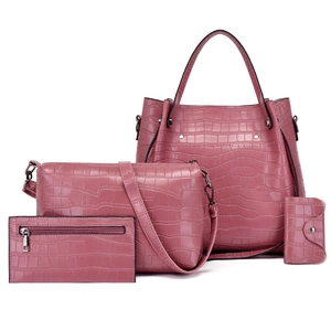 Chic 4-piece set of crocodile pattern tote bag, crossbody and wallet in dark pink