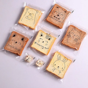 Cute cartoon transparent self-adhesive bread bags for toast and bakery packaging