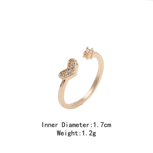 Adjustable heart-shaped zircon ring in gold finish featuring micro-pave crystals