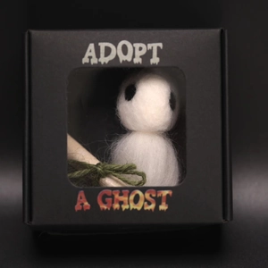 Tiny Ghost Plush Wool Felt Doll With Black Gift Box And Scroll Novelty Halloween Christmas Gift Miniature Desk Decor