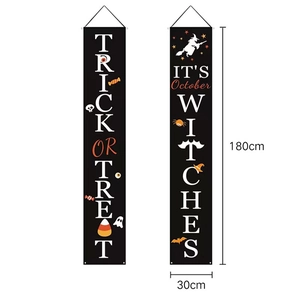 Halloween Trick or Treat outdoor door banners with skeleton and witch graphics, 180x30cm