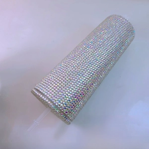 Detailed dimensions of double-layer rhinestone straw cup with 650-700ml capacity