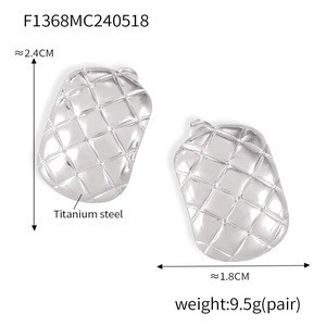 Detail showing the geometric diamond pattern on silver titanium steel earrings