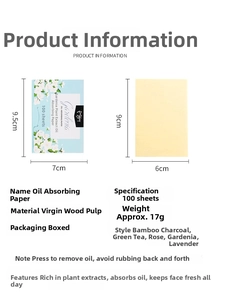 Detailed dimensions and product specifications of 100-sheet face oil blotting papers