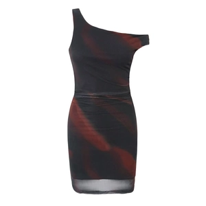 Abito Corto Monospalla Asimmetrico In Mesh Tie-Dye Aderente Senza Maniche Slim Fit Abbigliamento Da Club Per Donna