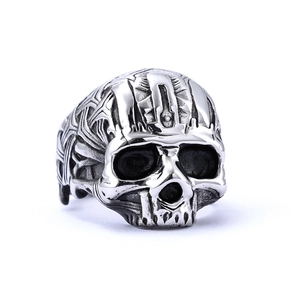 Skull Ring Stainless Steel Vintage Engraved Tribal Gothic Punk Biker Jewelry For Men Women