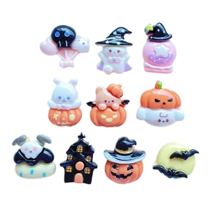 Colorful Halloween resin charms set featuring pumpkin, ghost and skull for DIY crafts