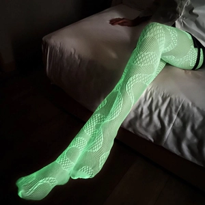 Bas résille vert néon phosphorescents avec motifs lumineux pour fêtes et spectacles