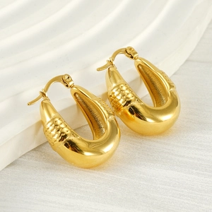 Tear-drop Hoop Earrings Stainless Steel 18K Gold Plated Textured Scaled Geometric Retro Fashion For Women