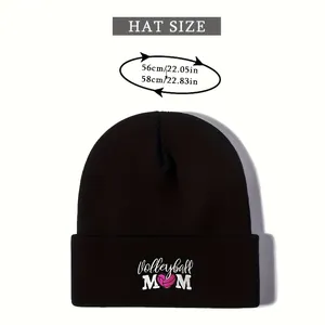 Size chart for black knit beanie with Volleyball MOM heart embroidery and measurement 56-58cm