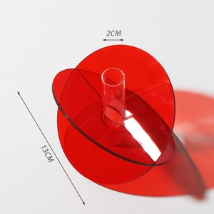 Detail of red transparent acrylic flower vase with 13CM diameter and 2CM opening