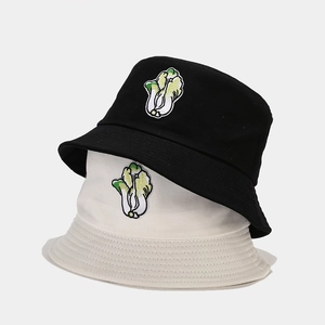 Chinese Cabbage Bok Choy Embroidery Cotton Canvas Bucket Hat Sun Protection Casual Basin Hat For Women Men
