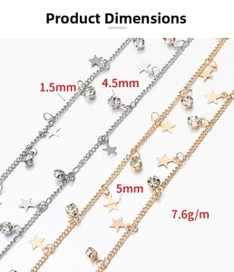 Macro view of gold and silver star chains with rhinestones showing detailed dimensions