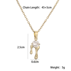 Detail showing dimensions of gold-plated necklace with zircon pendant on white background