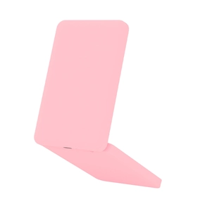 Close-up of pink portable LED makeup mirror with compact foldable design and sleek finish