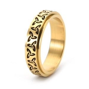 Golden Celtic knot spinner ring in stainless steel with a vintage Nordic triangle design