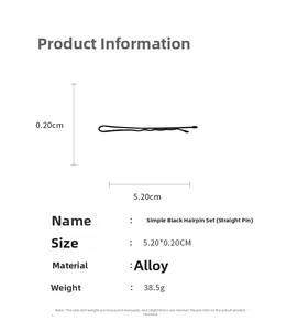 Spécifications de taille du lot de pinces à cheveux noires minimalistes en alliage