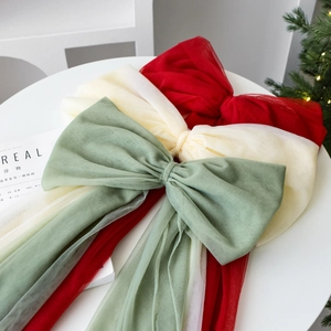 Three-color Christmas mesh gauze bows for festive holiday tree and home decoration