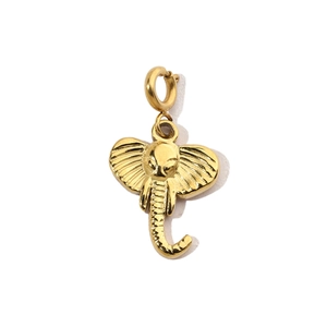 Detailed close-up of a golden elephant head pendant with metal ring for jewelry making