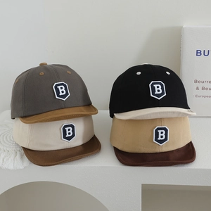 Baby Baseball Cap Soft Brim Letter B Embroidery Color Block Adjustable Sun Hat For Infants Toddlers