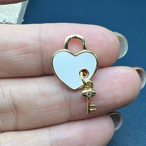 Golden heart lock and key pendant with shell zircon for DIY jewelry making