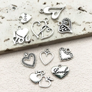 Assorted silver alloy heart charms with Love engraving for DIY jewelry making