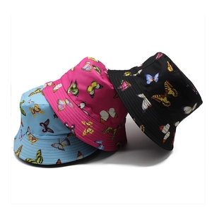 Butterfly Pattern Bucket Hat Breathable Cotton Polyester Sunshade Casual Outdoor Cap Unisex
