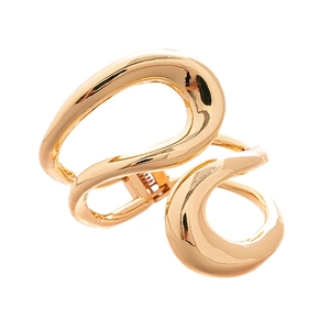 Minimalist golden geometric crossover open bangle with polished metallic finish