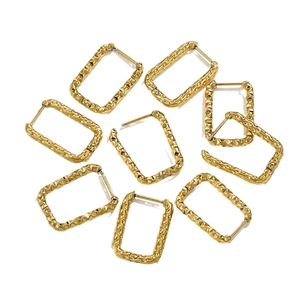 Rectangular hammered gold titanium steel hoop earrings with a textured surface for women