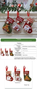 Detail view of mini Santa snowman stockings with 19x14cm dimensions and hanging loops