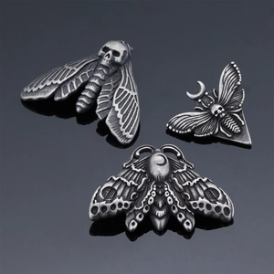 Gothic Death Head Hawkmoth Skull Pendant Necklace Vintage Stainless Steel Punk Moon Jewelry For Men Women