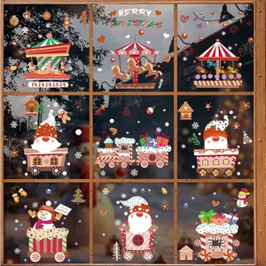 Christmas Window Stickers Static Cling Double Sided PVC Decals Santa Snowman Snowflake Gnome Cartoon Festive Glass Decor