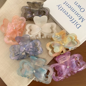 Acetat Haarkralle Mit Strass Herz Schmetterling Design Marmor Textur Shark Clip Für Frauen Elegante Hochsteckfrisuren Haarschmuck
