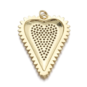 Detailed view of 18K gold plated heart pendant with zircon inlay and grid mesh texture