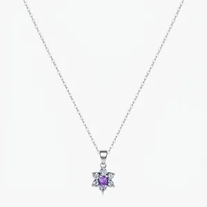Collier Pendentif Fleur En Argent Sterling 925 Avec Zircon Violet Et Blanc Bijoux Floraux Élégants Pour Femmes