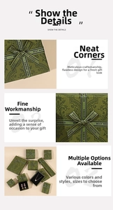 Detail of dark green vintage jewelry boxes with Best Wishes silk ribbons and black velvet lining