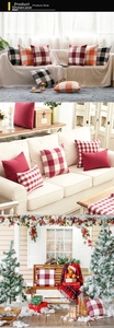 Close-up of minimalist plaid and striped cotton linen cushion covers on a sofa set