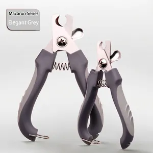 Elegant gray stainless steel pet nail clipper set with safety lock in large and small sizes